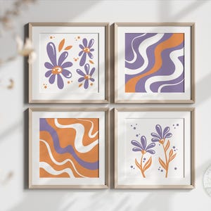 Abstract Wall Art | Dopamine Wall Art | Set of 4 Bold Color Square Prints | Contemporary Wall Decor | Modern Home Decor |  Digital Download