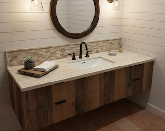 Handmade Travertine Bathroom Sink, Wall Mount, Natural Stone