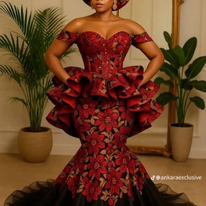 Ankara Mermaid Gown: African Print Asoebi Wedding Guest Dress