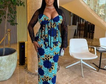 Wedding guest asoebi Ankara corset dress, skirt and blouse style, African print Dress,Women&#39;s clothing,African fashion,PartyDress,Churchwear
