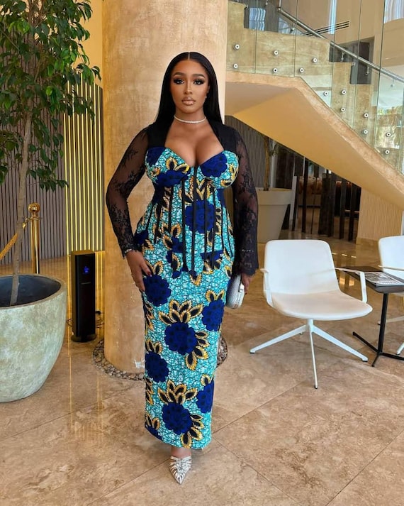 traditional corset ankara dress Blue Ankara corset gown for asoebi