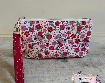 Ladies' Wristlet, Triple Wristlet, Floral, Hearts, ID Holder, Zipper Pouch, Lanyard, Wristlet Purse, Wallet, Mini Purse, Medium