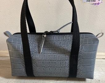 Boxy Bag, Utility Bag, Vinyl Bag, Makeup Bag, Cosmetic Bag,  Shaving Kit, Toiletry Bag, Gray Crocodile, Faux Leather, Vinyl Pouch