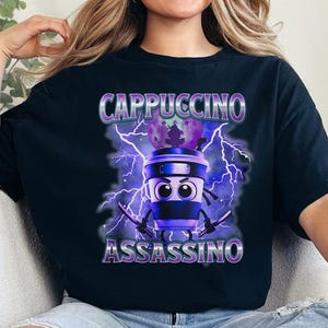 Cappuccino Assasino Funny Brain Rot T-shirt, Bootleg Rap Tee, Meme Shirt, Weird Clothes, Italian Brainrot Meme, GenZ Tee, Trending Tee