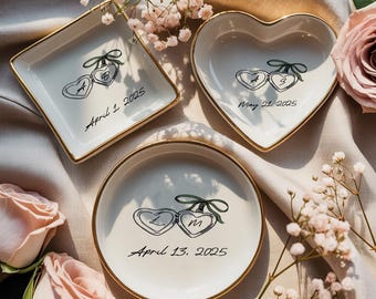 Personalized Locked Ring Dish, Engagement Gift, Wedding Gift for Couple, Bow, Sentimental Gift for Bride, Handmade Custom Ring Holder