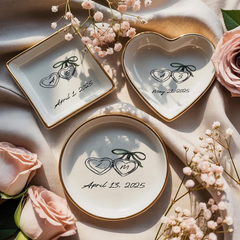 Personalized Locked Ring Dish, Engagement Gift, Wedding Gift for Couple, Bow, Sentimental Gift for Bride, Handmade Custom Ring Holder