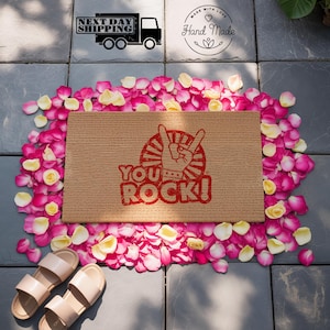 You Rock Doormat – Fun Rock Music Welcome Mat – Cool Gift for Music Lovers – Rock Hand Symbol Entry Rug – Unique Front Porch Decor