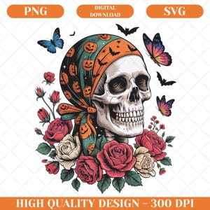 Retro Floral Skeleton Png, Funny Skeleton Halloween Png, Preppy Halloween Png, Halloween Skull Design, Spooky Season,  Digital Download