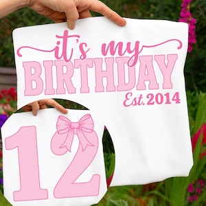 Coquette Bow 12-årsdag PNG, flickas födelsedagströja, söt födelsedagströja, 12-årsdagströja för flickor, grattis på födelsedagen Svg, födelsedagspresenter