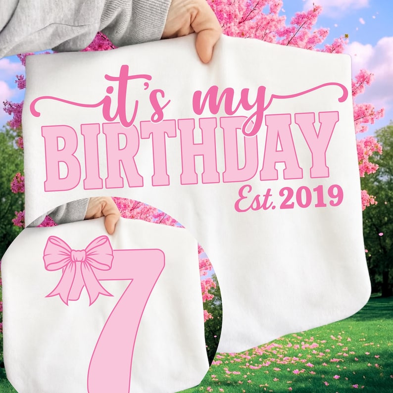 Coquette Bow 7th Birthday PNG SVG, It's My 7th Birthday PNG, Preppy Coquette Bow Birthday, Est. 2019, Front & Back Digital Design for Girls image 7