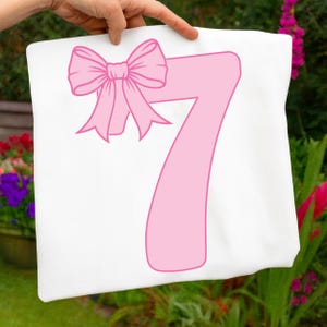 Coquette Bow 7th Birthday PNG SVG, It's My 7th Birthday PNG, Preppy Coquette Bow Birthday, Est. 2019, Front & Back Digital Design for Girls image 2