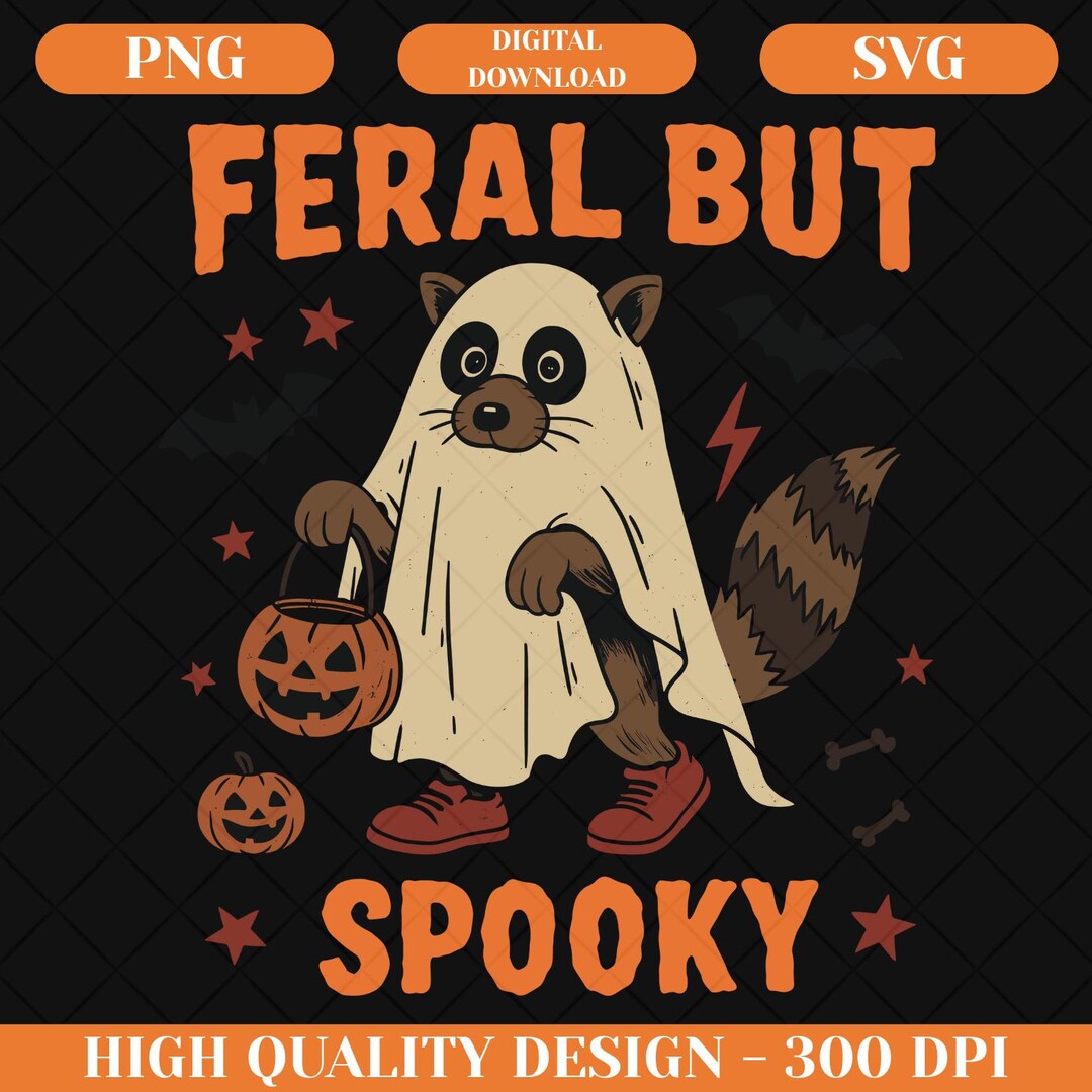 Feral but Spooky PNG SVG, Spooky and Feral Raccoon PNG, Skeleton Racoon ...