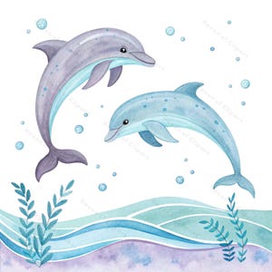 12 Dolphin Leaping Clipart • Watercolor Ocean Animal PNG/JPGs • Playful Sea Life Art for Kids, Nursery Prints & Underwater Designs