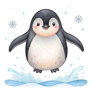 12 cliparts de plongée pingouin • Animal hivernal aquarelle PNG JPG • Art éclaboussant océan glacial pour impressions de chambre d'enfant, travaux manuels pour enfants et décoration enneigée