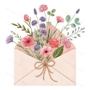 12 clipart de envelope de flores silvestres • Ilustração de explosão floral em aquarela • Download digital para artesanato em papel, diário de sucata e criação de cartões