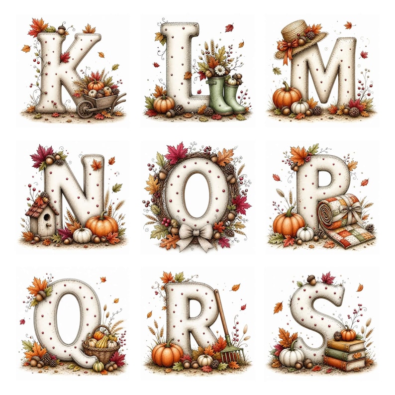26 JPG Whimsical Fall Alphabet Clipart • Autumn ABC Letters Watercolor ...