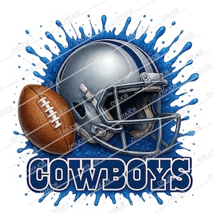 Cowboy Style Football Helmet Sublimation PNG - Blue Splash Art for Game Day Shirts & Prints
