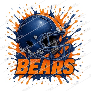 Orange & Navy Bear Splash Football Sublimation PNG