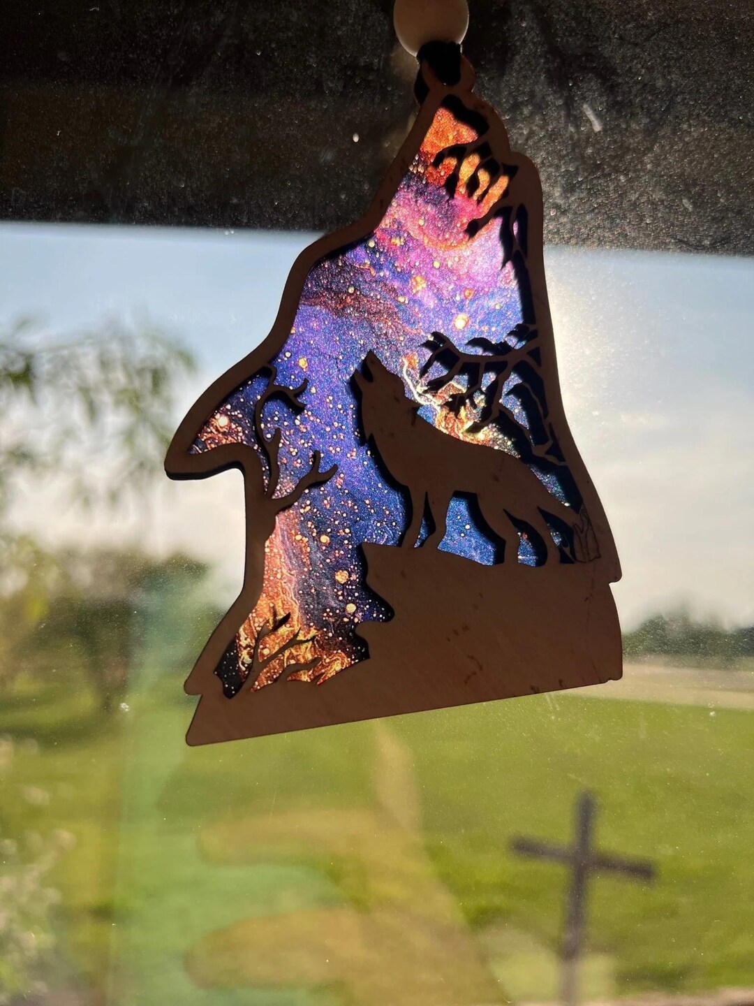 Window Howling Howling Wolf Suncatcher | Stained Glass Effect | Wood & Acrylic Decor ...
