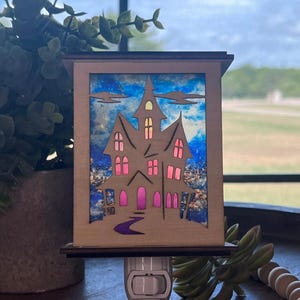 Halloween Haunted House Lantern | Wooden Nightlight | Spooky Home Decor