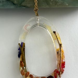 Botanical Resin Necklace: Real Seeds & Wildflower Pendant, Crescent Moon