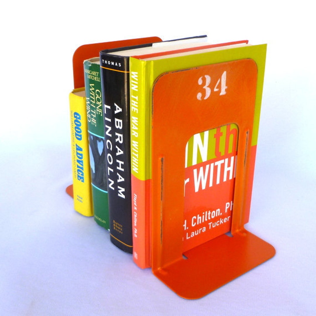 INDUSTRIAL STYLE Orange BOOKENDS Etsy