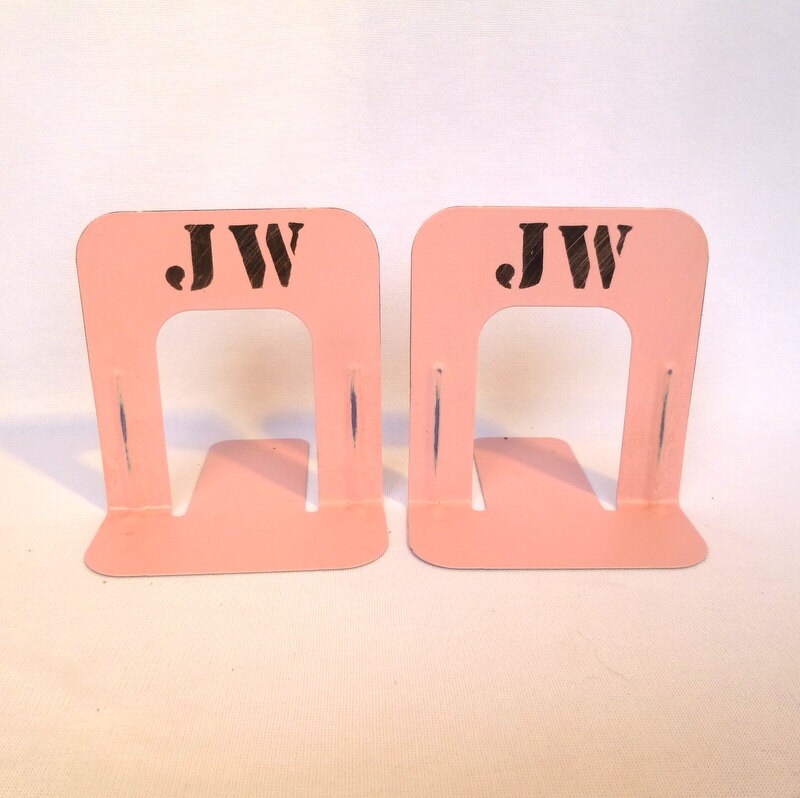CUSTOM INITIAL BOOKENDS/ up Cycled Pink Metal Bookends Etsy
