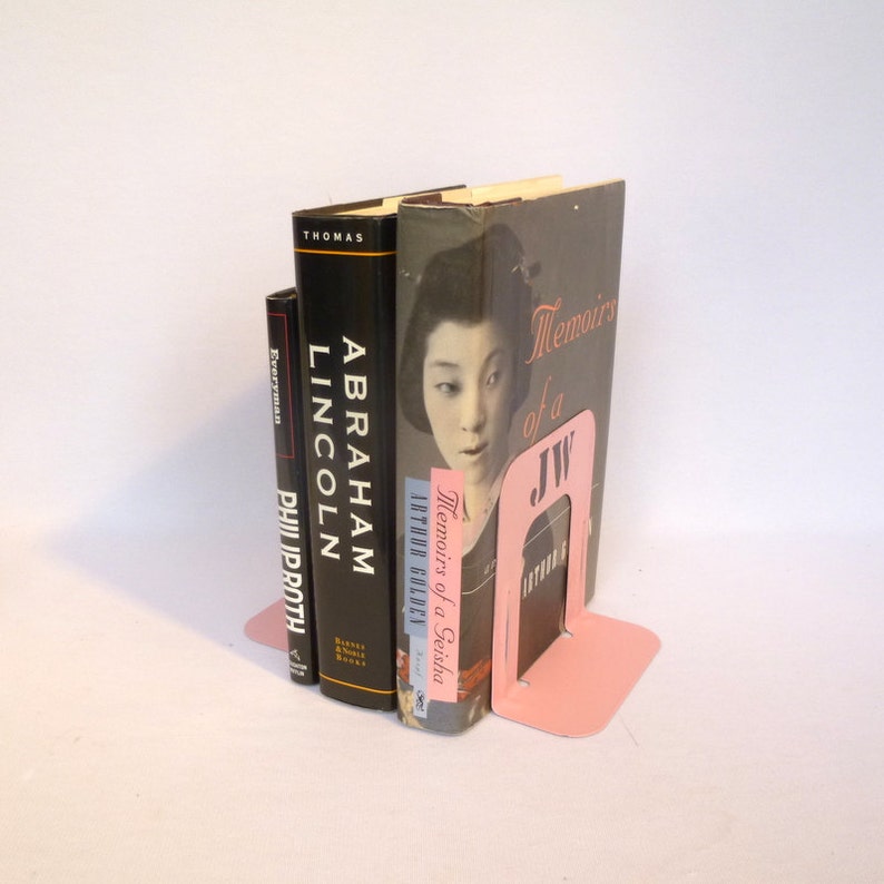 CUSTOM INITIAL BOOKENDS/ up Cycled Pink Metal Bookends Etsy