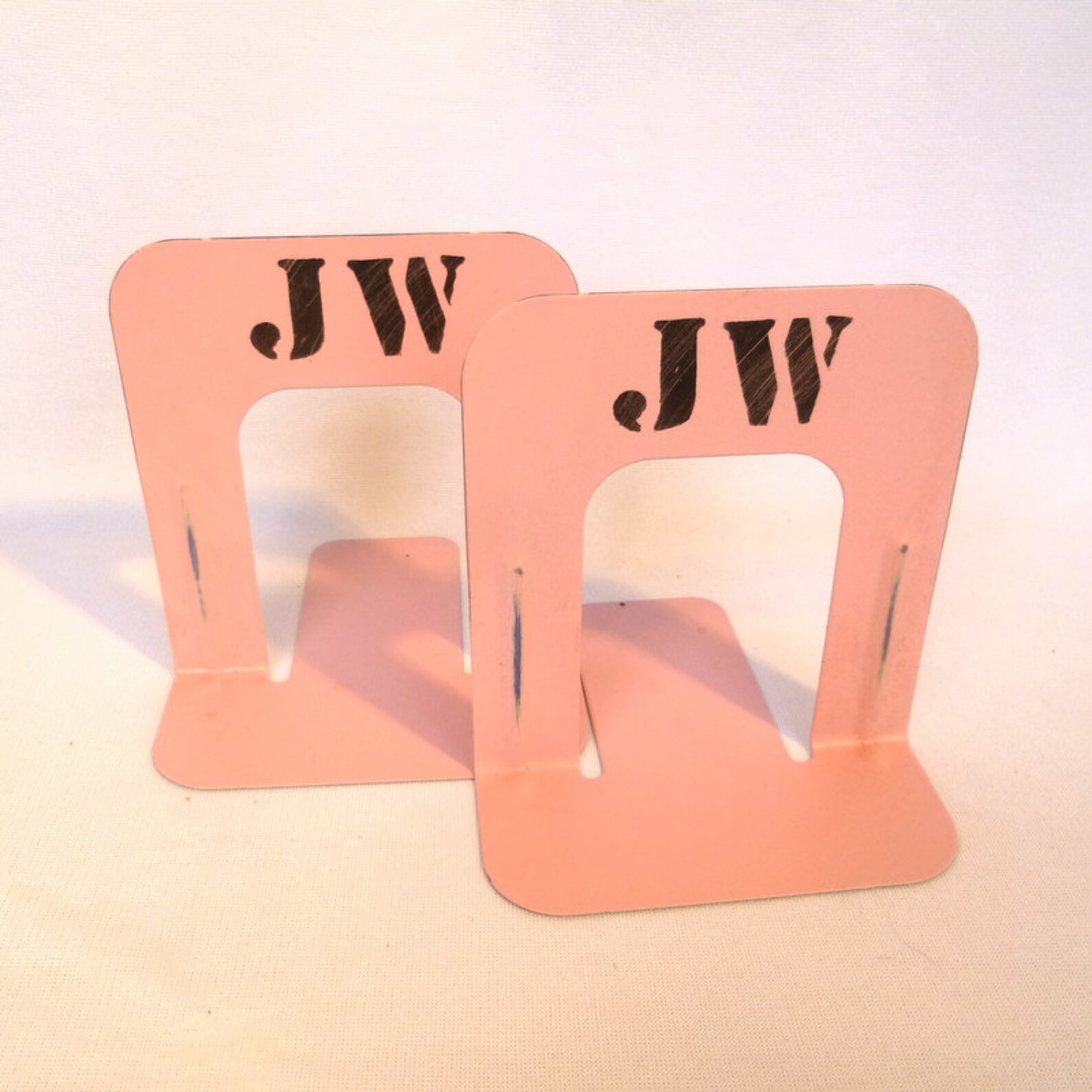 CUSTOM INITIAL BOOKENDS/ up Cycled Pink Metal Bookends Etsy