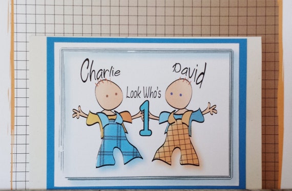 twins first birthday card personalized twin birthday card etsy