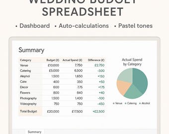 Simple Detailed Wedding Budget Spreadsheet - Excel - Track Costs and Budget - Instant Download