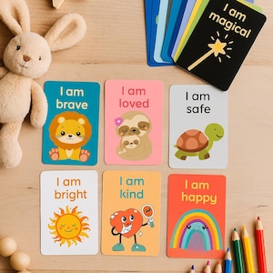 Affirmatiekaarten voor peuters| Afdrukbaar kaartspel van 20 | I Am-kaarten voor kinderen | Positieve mindset, zelfrespect en emotionele steun | Digitale download