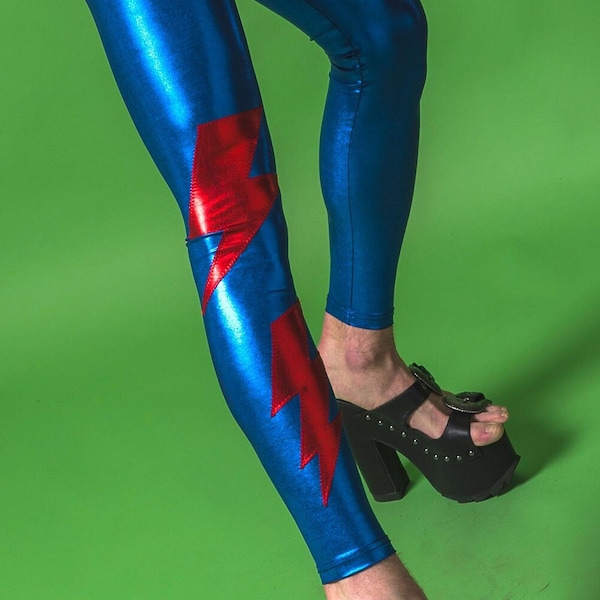 Ziggy Stardust Leggings- Bowie Costume- Glam Rock Pants- Metallic Leggings- David Bowie- Halloween Costume- Stage Outfit- Circus Outfit