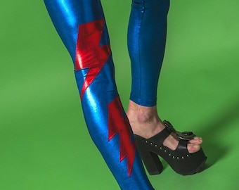 Ziggy Stardust Leggings- Bowie Costume- Glam Rock Pants- Metallic Leggings- David Bowie- Halloween Costume- Stage Outfit- Circus Outfit