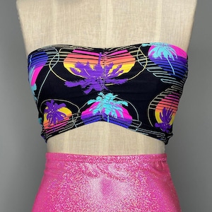 Vapor Wave Tube Top- Palm Tree Bikini Top- Beach Print- Sunset Print- Tropical Swimsuit- Rave Top- Palm Trees- Miami Bikini- Neon Bikini