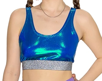 Emerald Metallic Sports Bra, Unisex Crop Top, Pixie Top, Fairy Top, Pride Top, Mens and Womens Hologram Top, Festival Top, Rave Clothing