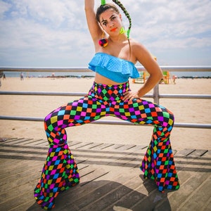 Rainbow Jester Unisex Bell Bottoms, Clown Pants, Gogo Dancer, Festival Pants, Rainbow Bell Bottoms, Flare Rave Pants, Circus Costume