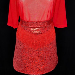 Red Fringe Mini Skirt, Hologram Skirt, Fringe, Dolly Parton, Cowboy Skirt, Festival Outfit, Burning Man Clothing, Goth, Drag Queen, Y2K