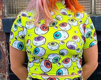 Eyeball Creepy Top, Spooky Top, Horror Eyeball Top, Witchy Crop Top, Monster Shirt, Goth Girl Top, Punk Metal Crop Top, Stage Outfit, Sauron