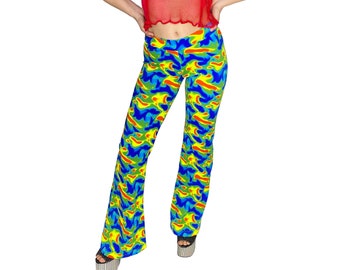 Tie Dye Bell Bottoms, Boot Cut Pants, Plus Size Bell Bottoms, Fun Disco Pants, Raver Pants, Cyber Punk, Drag Queen, Bell Bottoms for Men