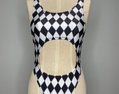 Diamond Jester High Cut Leg Bodysuit- Clown- Stripper Bodysuit- Drag Queen Costume- One Piece Swimsuit- Go Go Dancing- Festival- Rave