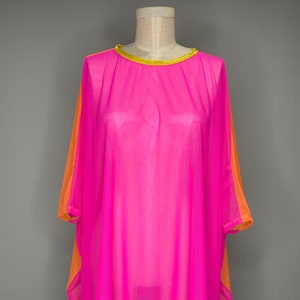 Pink Orange Mesh Caftan- Sheer Kaftan- Color Block- One Size- Swimsuit Coverup- Beach Coverup- Oversized Top- Plus Size- Sheer Coverup