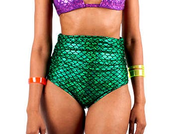 Green Mermaid High Waisted Swim Bottom- Mermaid Bikini- High Rise Bikini Bottom- Mermaid Costume- The Little Mermaid- Halloween Costume