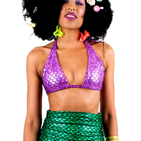 Top sirena - Bikini sirena - Costume sirena - Costume di Halloween - Top bikini sirena viola - Bikini a scala di pesce - Costume da bagno sirena - Top Rave