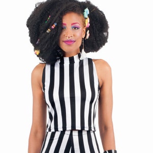 Beetle Stripe Top- Stripe Rollkragen- Kostüm- Halloween Kostüm- Cosplay- Schwarz Weiß Stripe Top- Beetle Kostüm- Black and White Stripes
