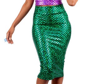 Mermaid Skirt, Green Mermaid Pencil Skirt, Halloween Costume, The Little Mermaid Costume, Plus Size Skirt, Stretch Mermaid Skirt, Burlesque