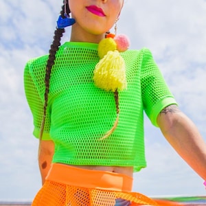 neon orange mesh crop top