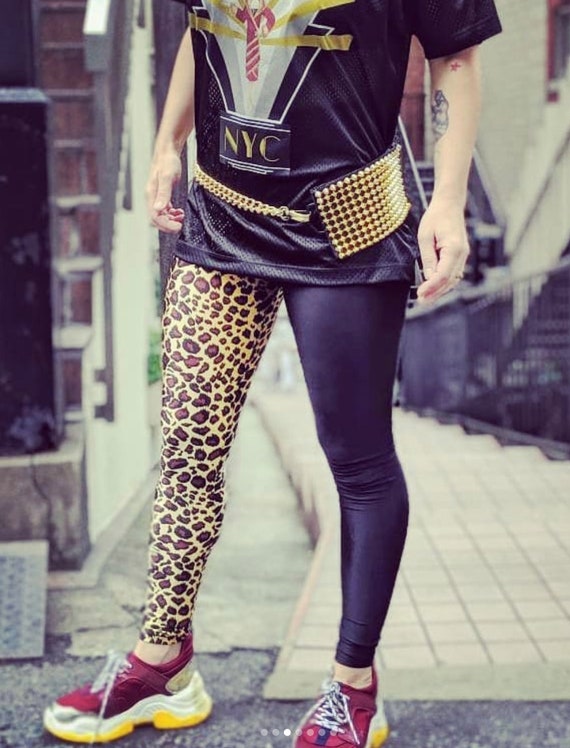 Black Leopard Half and Half Leggings Punk Leopard Leggings Goth Leggings  Unisex Cheetah Leggings Cheetah Leggings-goth Leggings 