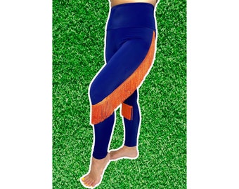Denver Broncos Leggings-Fringe Leggings--Yoga Leggings-Broncos Leggings-Drag Queen Costume