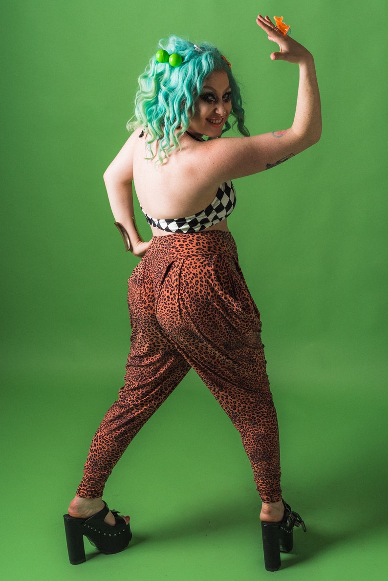 Burning Man Baggy Leopard Pants Rave Dance Costume High Waisted Leopard Pants Yoga Pants Leopard Harem Pants Cheetah Harem Pants